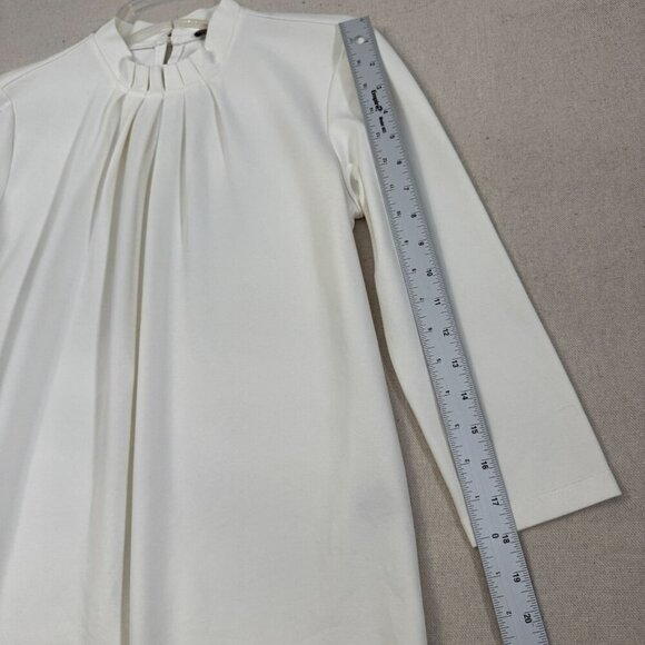 J.McLaughlin White Pleated Front Long Sleeve Tunic Baby Doll Top Blouse S - Picture 4 of 8